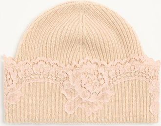 Valentino Garavani Cappello Beanie VLogo Signature In Cachemire E Pizzo Donna ALABASTER L/X
