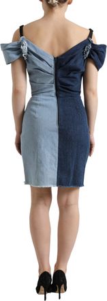Dolce & Gabbana Womens Blue Patchwork Two Tone Denim Mini Dress Cotton Elastane