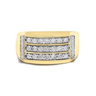 House of Brilliance Mens 14K Yellow Gold Plated Sterling Silver 3/4 Cttw Diamond 3 Row Band Ring