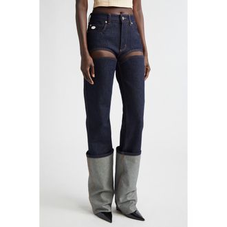 Jean Paul Gaultier Cutout Cuffed Jeans in Indigo at Nordstrom, Size 27