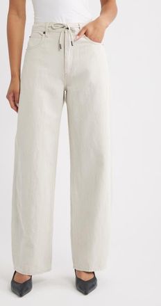 Frame Denim The Off Duty Drawstring Bow Cotton & Linen Jeans in Natural Ecru at Nordstrom, Size 32