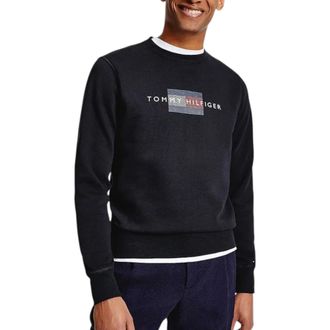 Tommy Hilfiger Mens Fleece Sweatshirt Pullover Crew Neck Embroidered Logo Top - Navy/Blue Cotton - Size X-Large