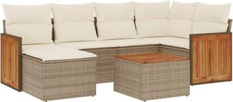 vidaXL Vidaxl - Set Sof&aacute;s De Jard&iacute;n 7 Piezas Y Cojines Rat&aacute;n Sint&eacute;tico Beige