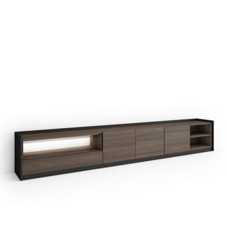 Skraut Home Mueble tv efecto madera roble oscuro y negro 310x37x50cm con Led