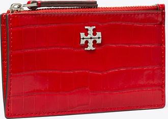 Tory Burch Womens Kira Croc-Embossed Zip Card Case, One Size