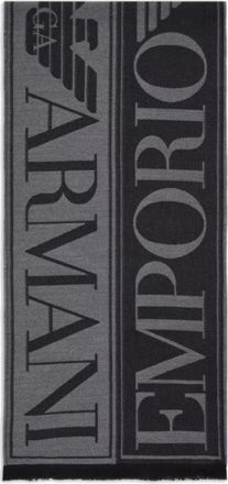 Emporio Armani Zwarte wollen jacquard sjaal met maxi-letters - Heren - Wintersjaals - Zwart - ONE Size - Wol - Accessoires