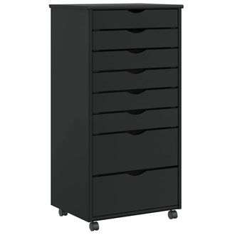 Berkfield Home Rolling Cabinet with Drawers MOSS Black Solid Wood Pine