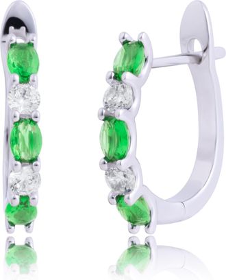 MAX + STONE 925 Sterling Silver Oval Cut Gemstone Hoop Earrings with CZ