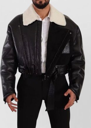 Dolce & Gabbana lambskin leather shearling biker coat