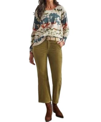 Tribal Corduroy Wide Hem Slit Pants In Mosstone