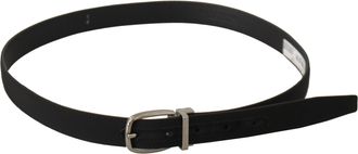 Dolce & Gabbana Mens Black Calf Canvas Silver Tone Logo Metal Belt