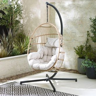 Furniturebox Egg Outdoor Garden Hanging Chair in Light Brown