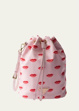Prada Printed Lips Drawstring Wristlet Bag