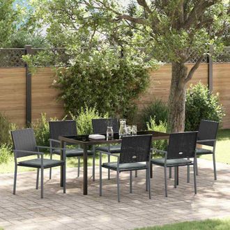 vidaXL Conjunto De Comedor De Jard&iacute;n 7 Pcs Negro Polirat&aacute;n Vidaxl