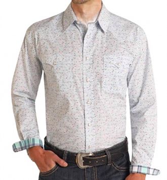 Panhandle Mens Stretch Abstract Geo Print Snap Closure Shirt In Blue