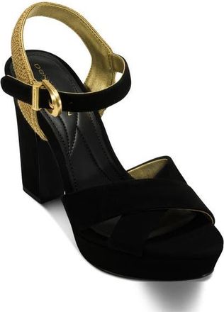 DKNY Stefania Ankle Strap Platform Sandal in Black/Gold at Nordstrom, Size 6.5