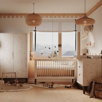 OEM Chambre Compl&egrave;te Lit &Eacute;volutif 70x140 Commode &Agrave; Langer Et Armoire 2 Portes Pinio Country Bois Blanchi