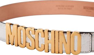 Moschino Womens Logo Lettering Buckle Belt Silver Leather