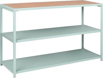 Beliani Estanter&iacute;a De Acero Isla De Cocina De Jard&iacute;n Base De Acero Encimera De Madera Pl&aacute;stica 150x50x90 Cm Verde Claro Madera Clara Avetrana