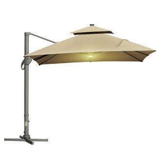 OUTSUNNY 3 x 3(m) Cantilever Umbrella Power Bank Solar Cold Light Khaki | TJ Hughes