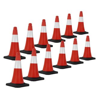 ECD Germany 12x Cono De Tr&aacute;fico Obra Pieza De Se&ntilde;alizaci&oacute;n Emergencia Color Rojo Y Blanco 51 Cm De Altura Con Base Pesada Y Robusto Pil&oacute;n De Seguridad Con Bandas 