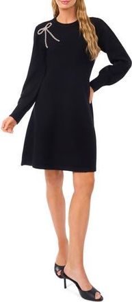 CeCe by Cynthia Steffe Beaded Bow Detail Long Sleeve Sweater Minidress in Rich Black at Nordstrom Rack, Size Large
