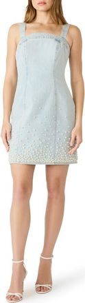 Steve Madden Juliann Pearly Bead Sleeveless Denim Minidress in Sulphur Spring at Nordstrom, Size 10