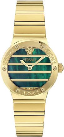 Versace Greca Logo Mother-of-Pearl Bracelet Watch, 33mm in Green/Yellow Gold at Nordstrom