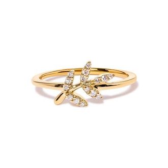 House of Brilliance 10K Yellow Gold 1/10 Cttw Diamond Leaf and Branch Ring at Nordstrom, Size 8