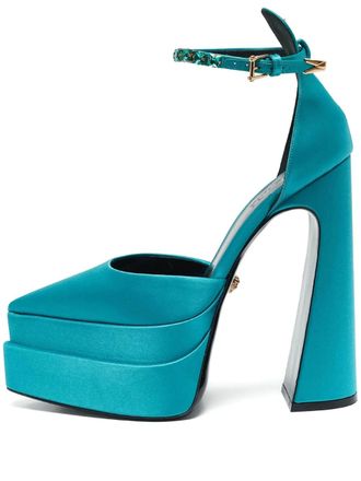 Versace 170mm crystal-detail pumps - women - Leather/Leather/Satin - 39 - Blue