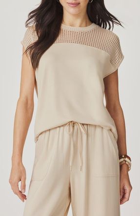 Splendid Jada Pointelle Cap Sleeve T-Shirt in Light Fawn Beige at Nordstrom, Size X-Small