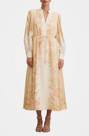Ever New Courtney Placed Floral Long Sleeve Dress in Peach Mercia Floral at Nordstrom, Size 12