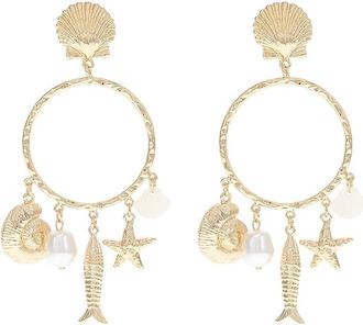 Lilly Pulitzer Summer Serenade Charm Hoop Womens Earrings Earring Gold Metallic, Pearl