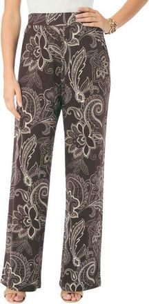 Roaman's Ultra Drape Pull On Pant in Chocolate Paisley Stencil at Nordstrom, Size Medium