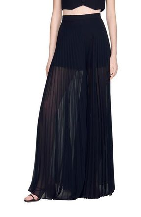 Sandro Pleated wide-leg trousers in Black at Nordstrom, Size 34 Eu