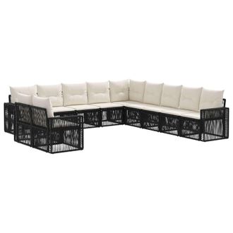 vidaXL Conjunto De Sof&aacute;s De Jard&iacute;n 11 Pcs Negro Y Blanco Crema Vidaxl