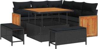 vidaXL Garden Sofa Set with Cushion 9 pcs Black Poly Rattan vidaXL
