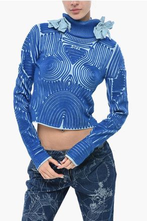 Off-white Turtleneck Sweater X-RAY with Embroidery and Raised Flowers size 40