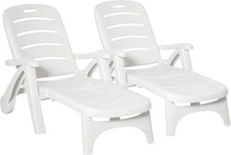 OUTSUNNY Patio Folding Lounge Chairs Recliners with Wheels & 5-Position Backrest