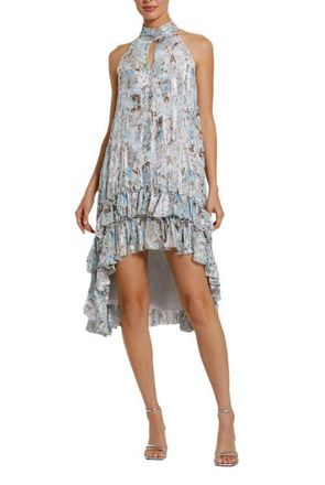 Mac Duggal High Neck Keyhole A-Line Floral Ruffle Mini Dress in Ivory Multi at Nordstrom, Size X-Small