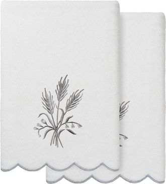 Linum Home Textiles 100% Turkish Cotton Whitney Scallop 2Pc Embellished Bath Towel Set