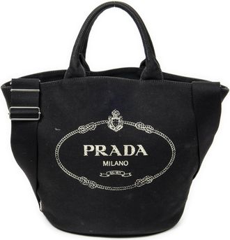 Prada Pre-owned Womens Canapa Shopping Tote Shoulder bag - Black - One Size
