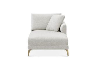 Castlery Lena Right Chaise Sofa Customized, Performance Boucle Light Grey Brass Legs, Spill Resistant, Removable Covers for Sofas, Castlery