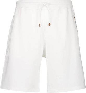 Brunello Cucinelli Off-White French Terry Bermuda Shorts - Heren - Korte Broeken - Wit - 2XL - Katoen - Korte Broeken