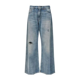 Maison Margiela Jeans, Dames, Blauw, W26, Katoen, Wide Leg Jeans