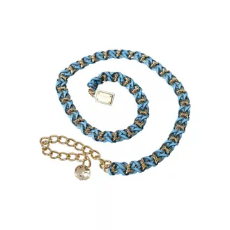 Dolce & Gabbana Blue Braided Gold Brass Chain Waist Womens Belt