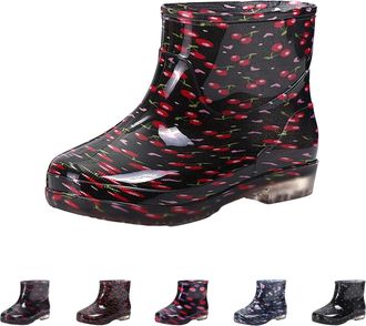 Generic Womens Wellington Slip-On Rain Boots Low Cut Short Tube Water Shoes with Waterproof Anti-Slipping Rubber Shoes Lightweigh Garden Boots for Outdoor Wor