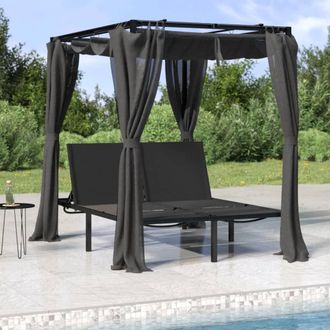 vidaXL Tumbona Doble Con Cortinas Laterales Y Toldo Gris Antracita Vidaxl