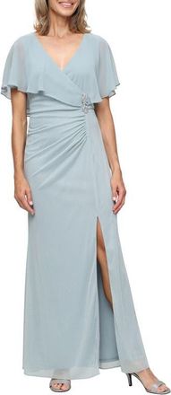 S.L. Fashions Rhinestone Detail Glitter Mesh Gown in Sage at Nordstrom, Size 14