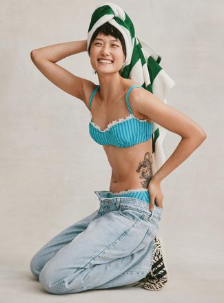 Miiyu Womens Bright stripe lace-trim balconette bra